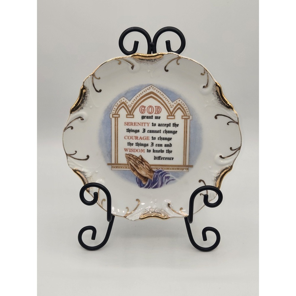 Vintage Serenity Prayer Decorative Plate 18K Gold Trim Made in‎ Japan